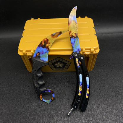 Fade Doppler Lore Case Hardened Gamma Case Balisong Karambit 2 in 1 Gift Box