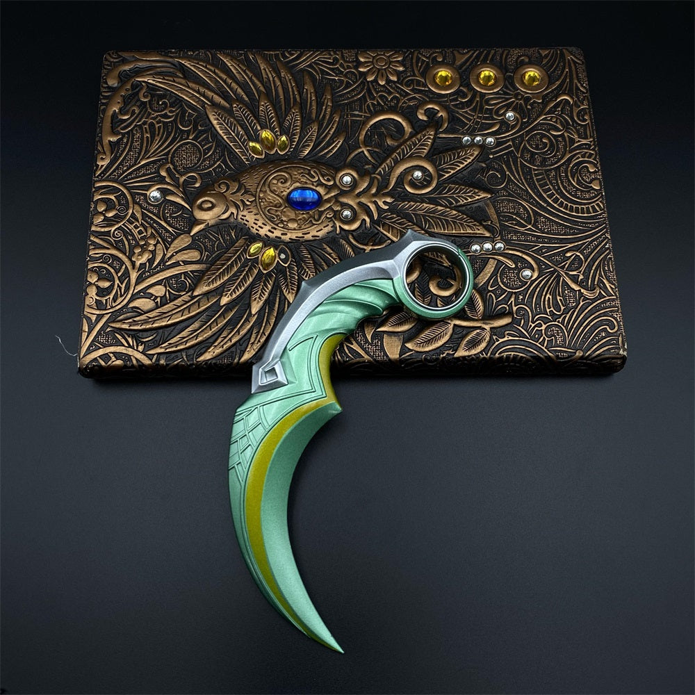 Celadon Dragon Charm Karambit Dull Blade Replica With Leather Sheath