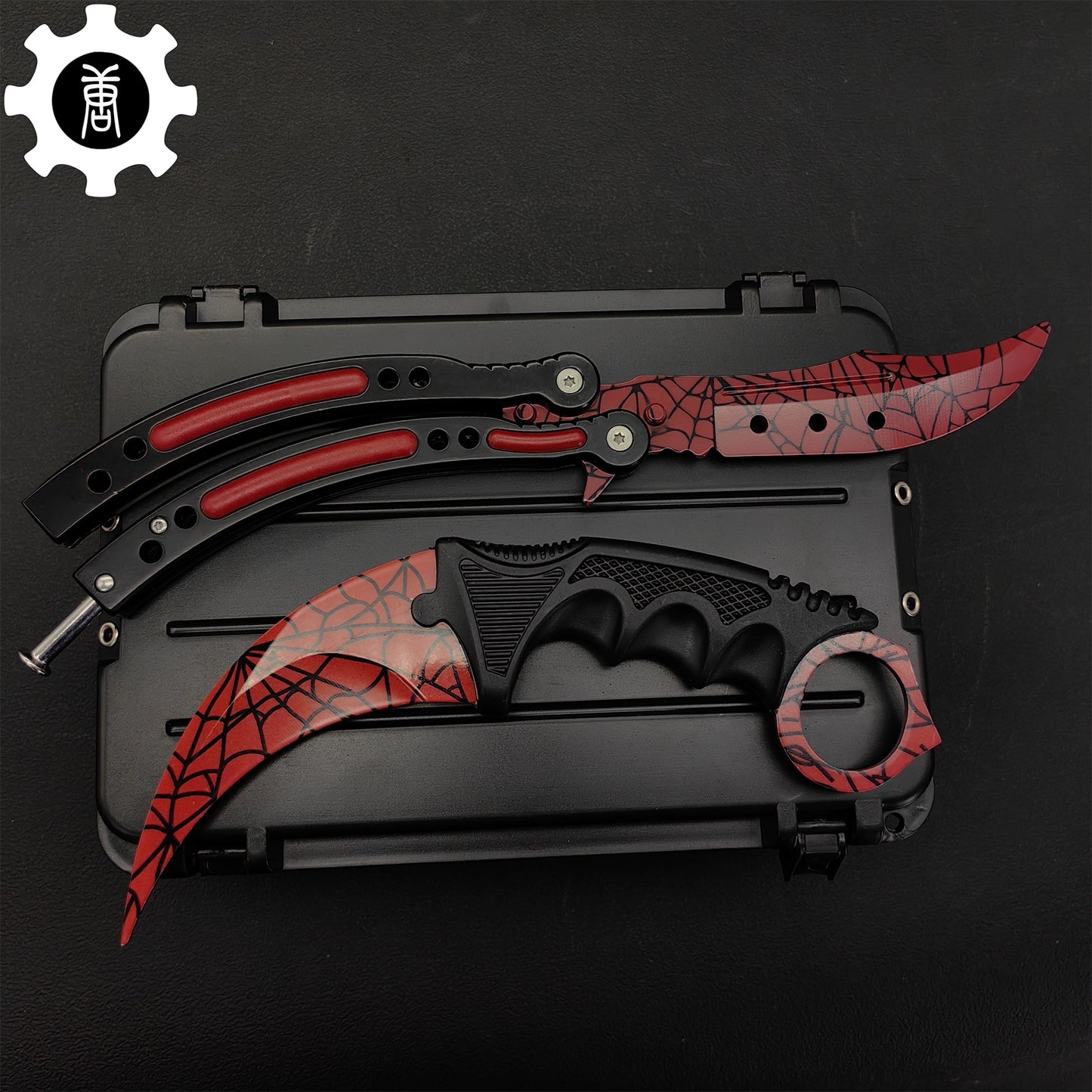 Crimson Web Skin Karambit & Balisong Trainer Weapon Case Blunt Blade Props