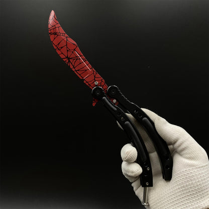 CS Crimson Web Butterfly Knife Blunt Blade Balisong Trainer Game Prop For Display