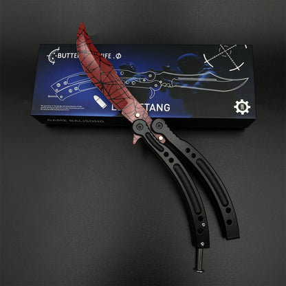 CS Crimson Web Butterfly Knife Blunt Blade Balisong Trainer Game Prop For Display