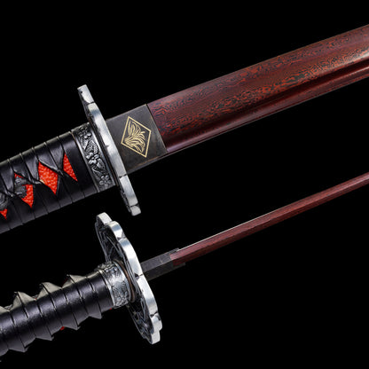 IRL Red Mortal Blade Damascus Steel Gracious Gift of Tears Katana For Collection