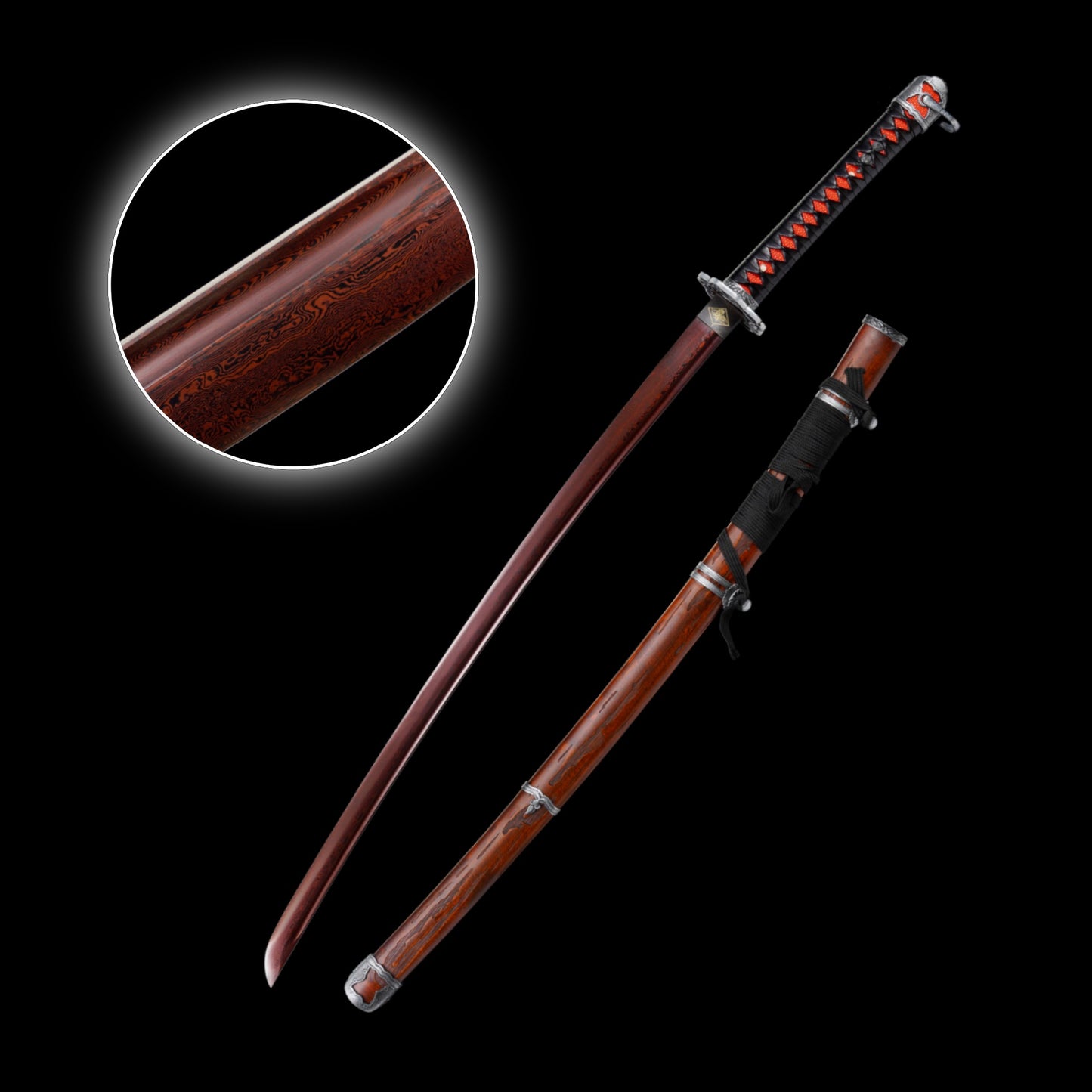 IRL Red Mortal Blade Damascus Steel Gracious Gift of Tears Katana For Collection