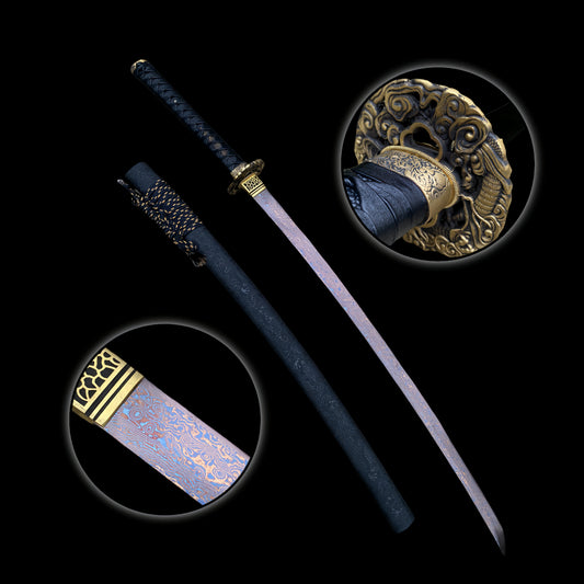 Red Dragon Blade Damascus Steel Katana For Collection