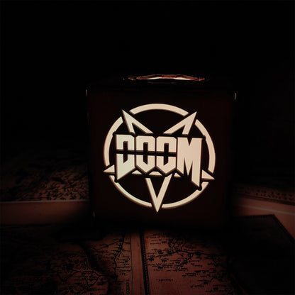 Doomguy Helmet Satan Pattern Wood Cube Light Desk Decor