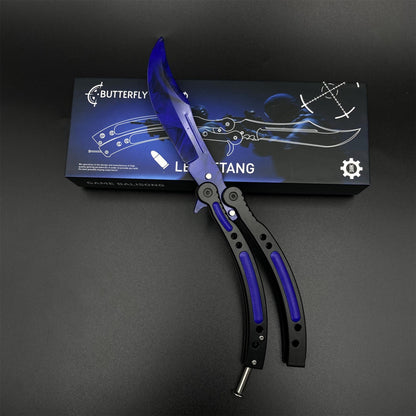 Doppler Sapphire Butterfly Knife Trainer - Dull Blade Prop For Collection
