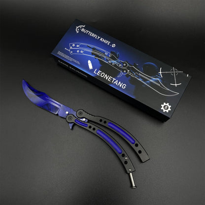 Doppler Sapphire Butterfly Knife Trainer - Dull Blade Prop For Collection
