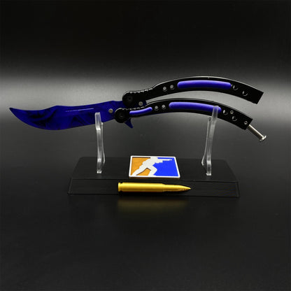 Doppler Sapphire Butterfly Knife Trainer - Dull Blade Prop For Collection
