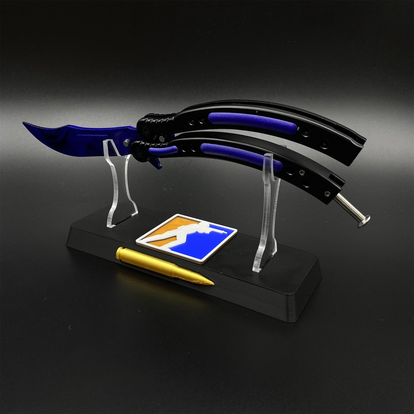 Doppler Sapphire Butterfly Knife Trainer - Dull Blade Prop For Collection