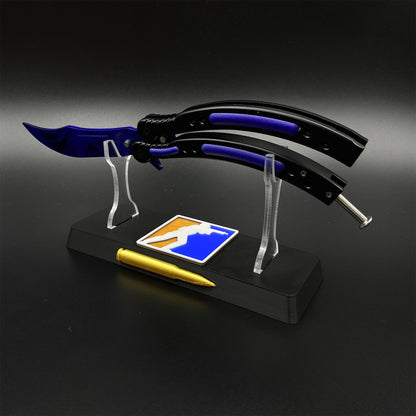 Doppler Sapphire Butterfly Knife Trainer - Dull Blade Prop For Collection