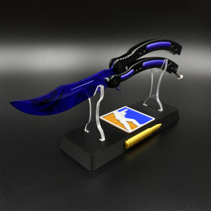 Doppler Sapphire Butterfly Knife Trainer - Dull Blade Prop For Collection