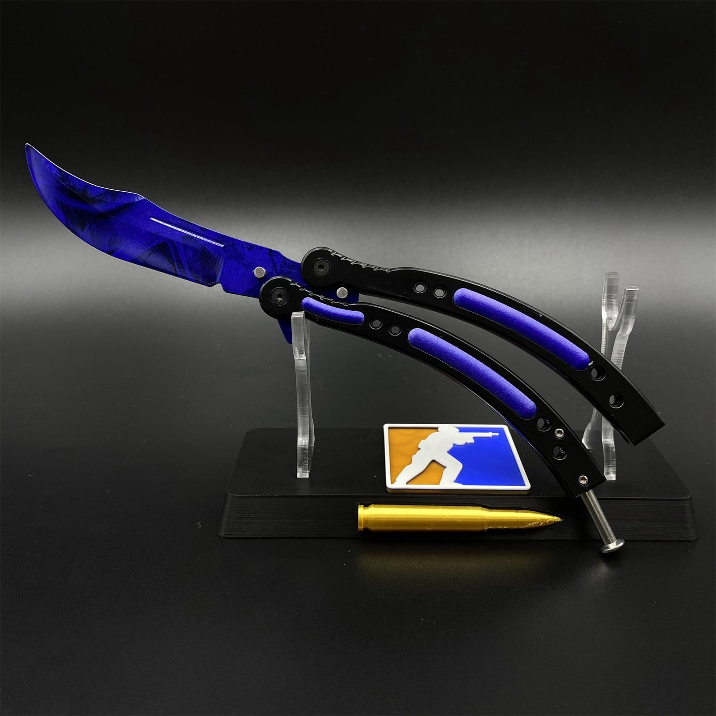 Doppler Sapphire Butterfly Knife Trainer - Dull Blade Prop For Collection
