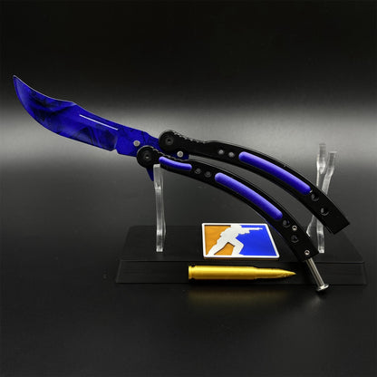 Doppler Sapphire Butterfly Knife Trainer - Dull Blade Prop For Collection