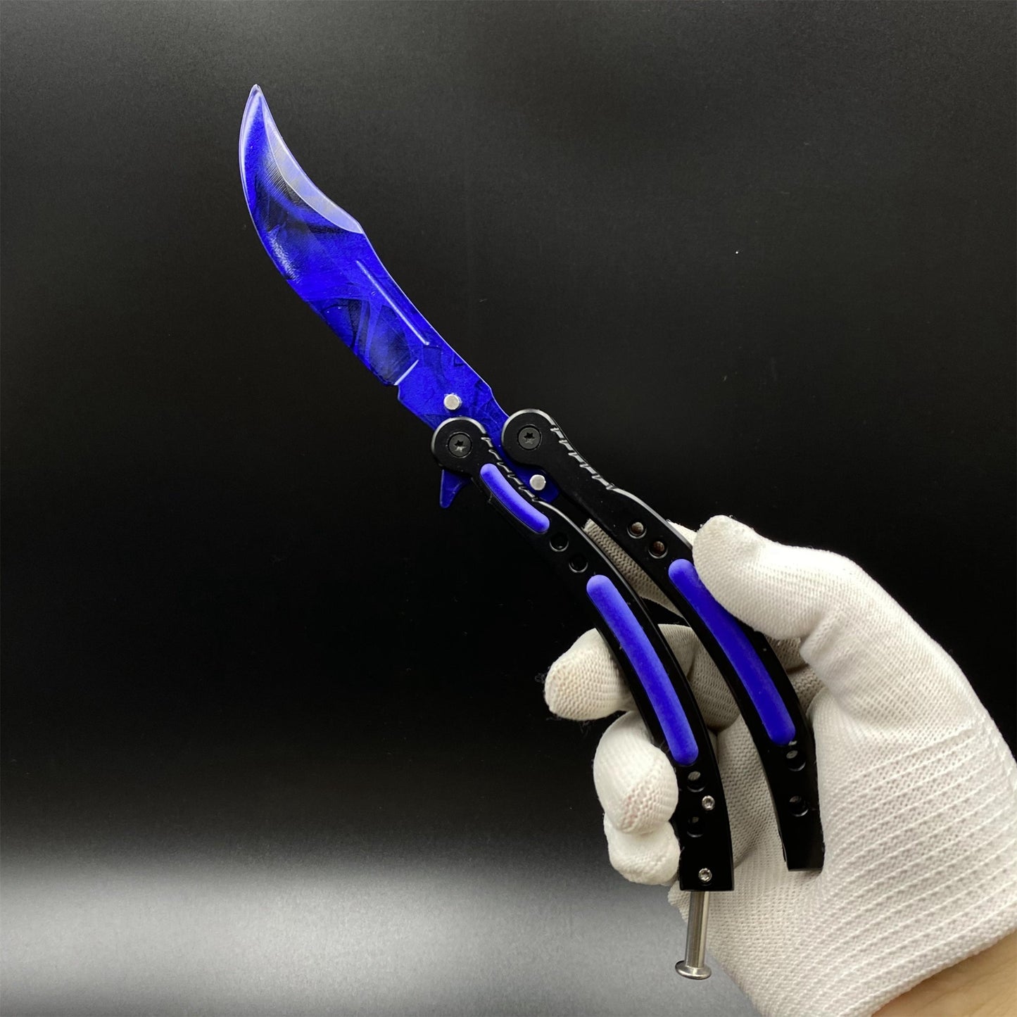 Doppler Sapphire Butterfly Knife Trainer - Dull Blade Prop For Collection