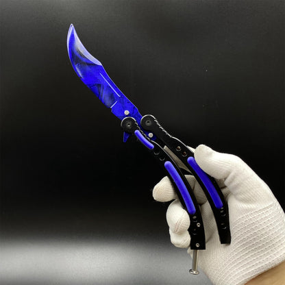 Doppler Sapphire Butterfly Knife Trainer - Dull Blade Prop For Collection