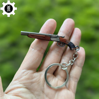 Metal Double Barrel Sawed-off Shotgun Mini Keychain