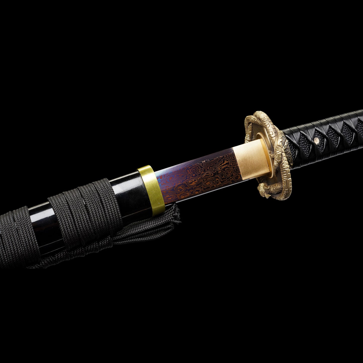 Red Damascus Steel Coiled Laying Dragon Samurai Katana For Collection