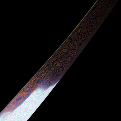Red Damascus Steel Coiled Laying Dragon Samurai Katana For Collection