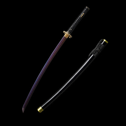 Red Damascus Steel Coiled Laying Dragon Samurai Katana For Collection