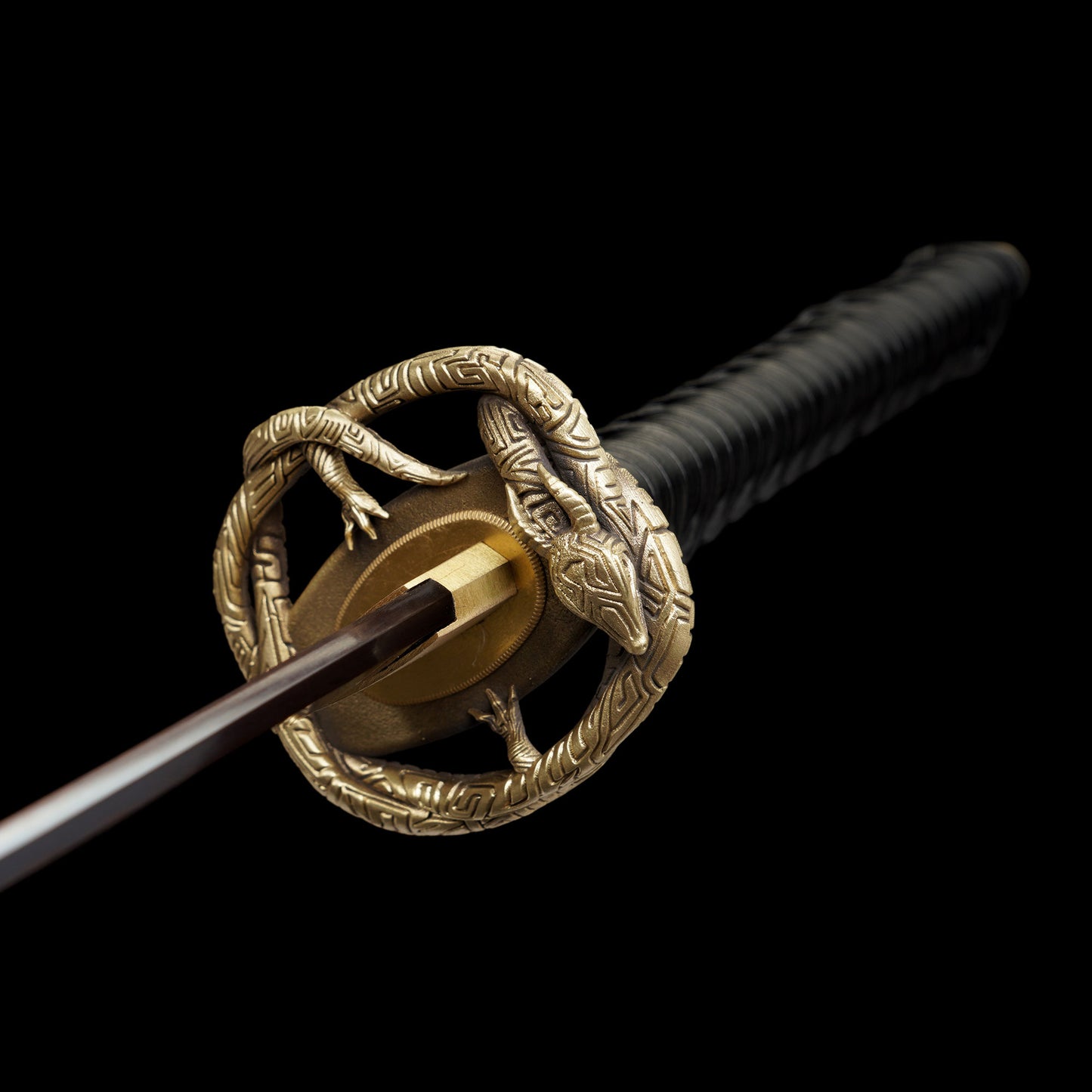 Red Damascus Steel Coiled Laying Dragon Samurai Katana For Collection