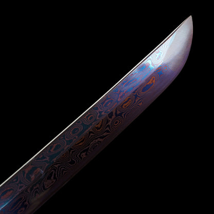 Red Damascus Steel Coiled Laying Dragon Samurai Katana For Collection