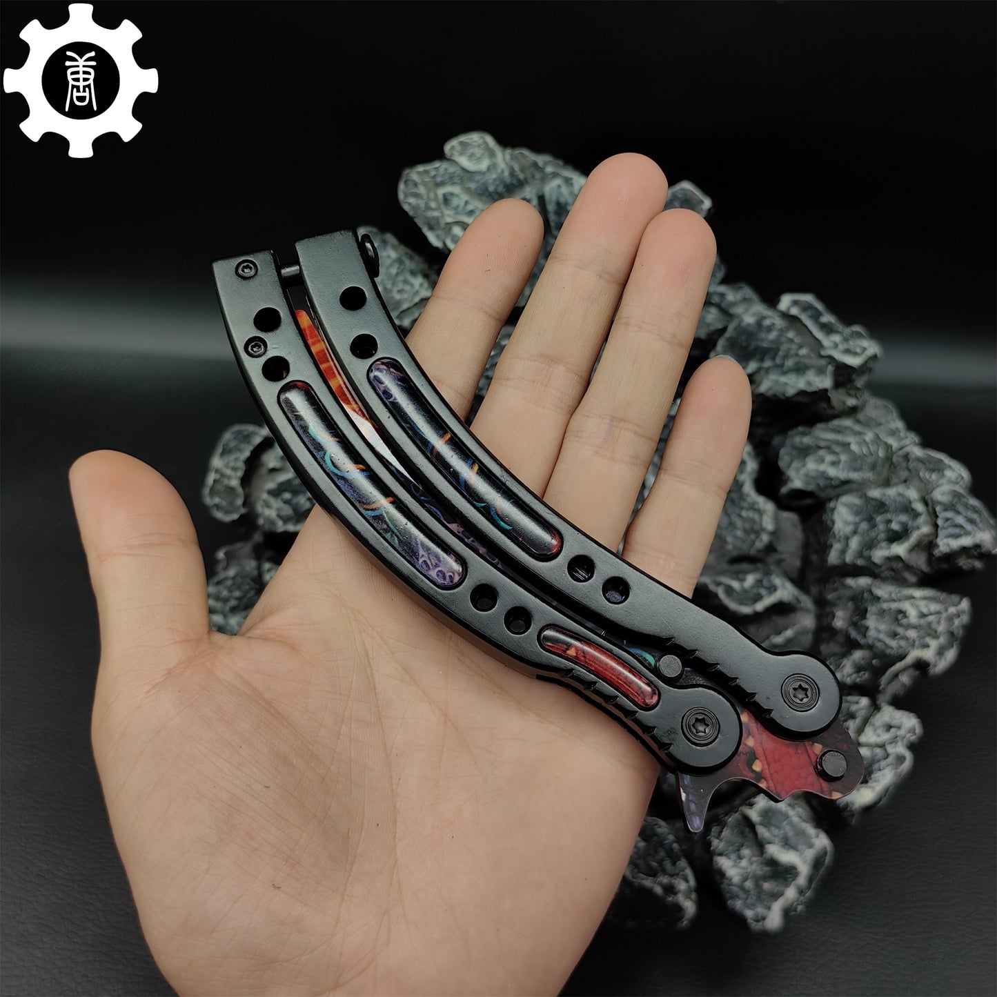Game Butterfly Knife Dragonfire Pattern Metal Balisong Trainer