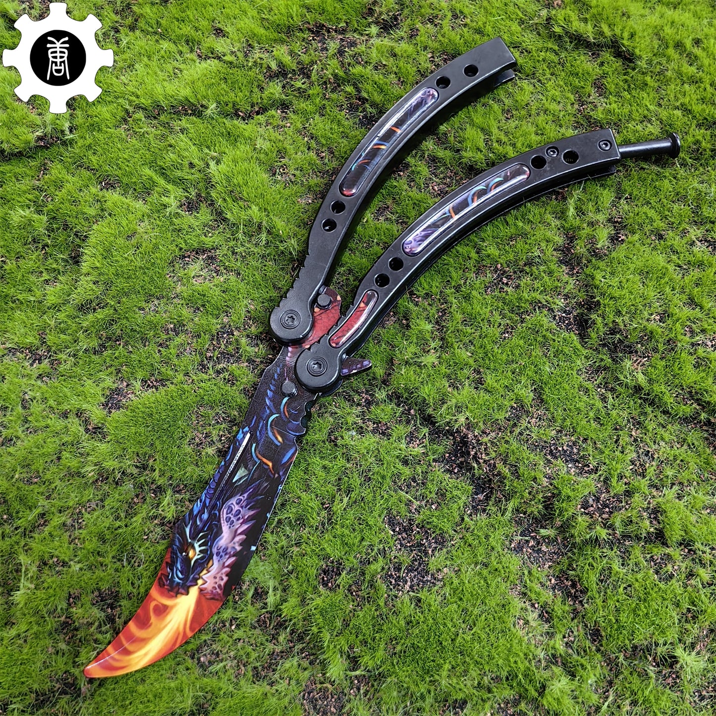 Game Butterfly Knife Dragonfire Pattern Metal Balisong Trainer