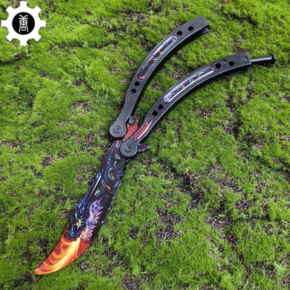 Game Butterfly Knife Dragonfire Pattern Metal Balisong Trainer