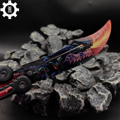 Game Butterfly Knife Dragonfire Pattern Metal Balisong Trainer