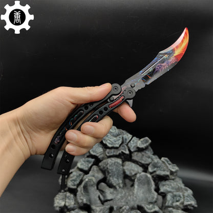 Game Butterfly Knife Dragonfire Pattern Metal Balisong Trainer