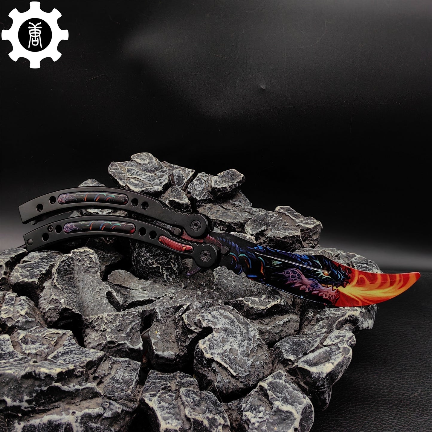 Game Butterfly Knife Dragonfire Pattern Metal Balisong Trainer