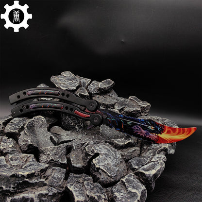 Game Butterfly Knife Dragonfire Pattern Metal Balisong Trainer