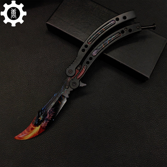 Game Butterfly Knife Dragonfire Pattern Metal Balisong Trainer