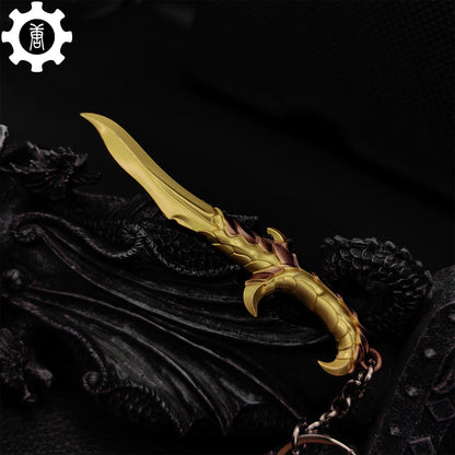 Golden Elderflame Dagger Metal Keychain