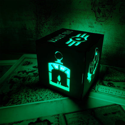 Brotherhood Of Steel Wood Cube Light Desk Decor