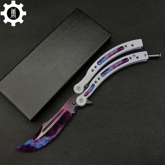 Galaxy Butterfly Knife White Handle Metal Balisong Trainer