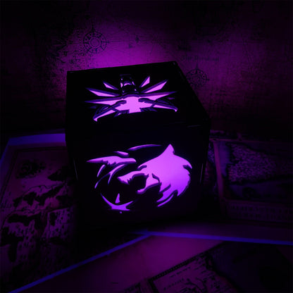 Geralt Wolf School Badge Wood Cube Light Desk Decor
