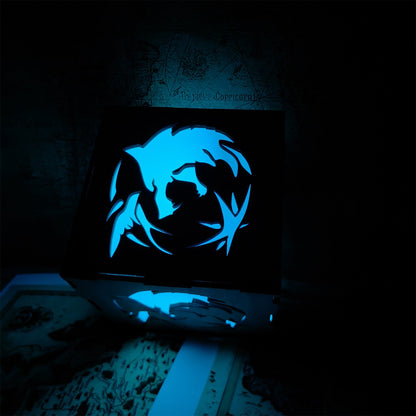 Geralt Wolf School Badge Wood Cube Light Desk Decor