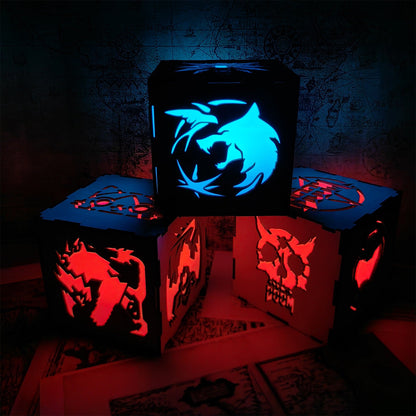 Geralt Wolf School Badge Wood Cube Light Desk Decor