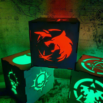 Geralt Wolf School Badge Wood Cube Light Desk Decor