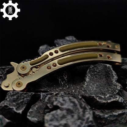 Golden Balisong Metal Butterfly Knife Game Prop 
