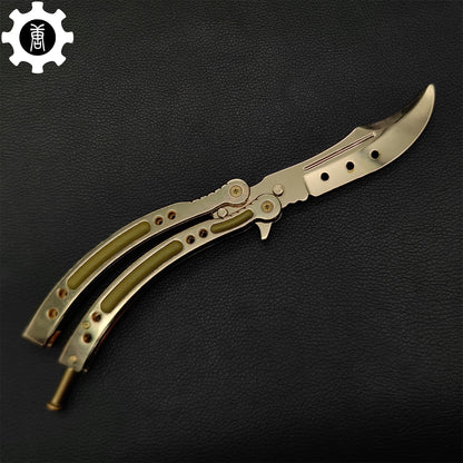 Golden Balisong Metal Butterfly Knife Game Prop 