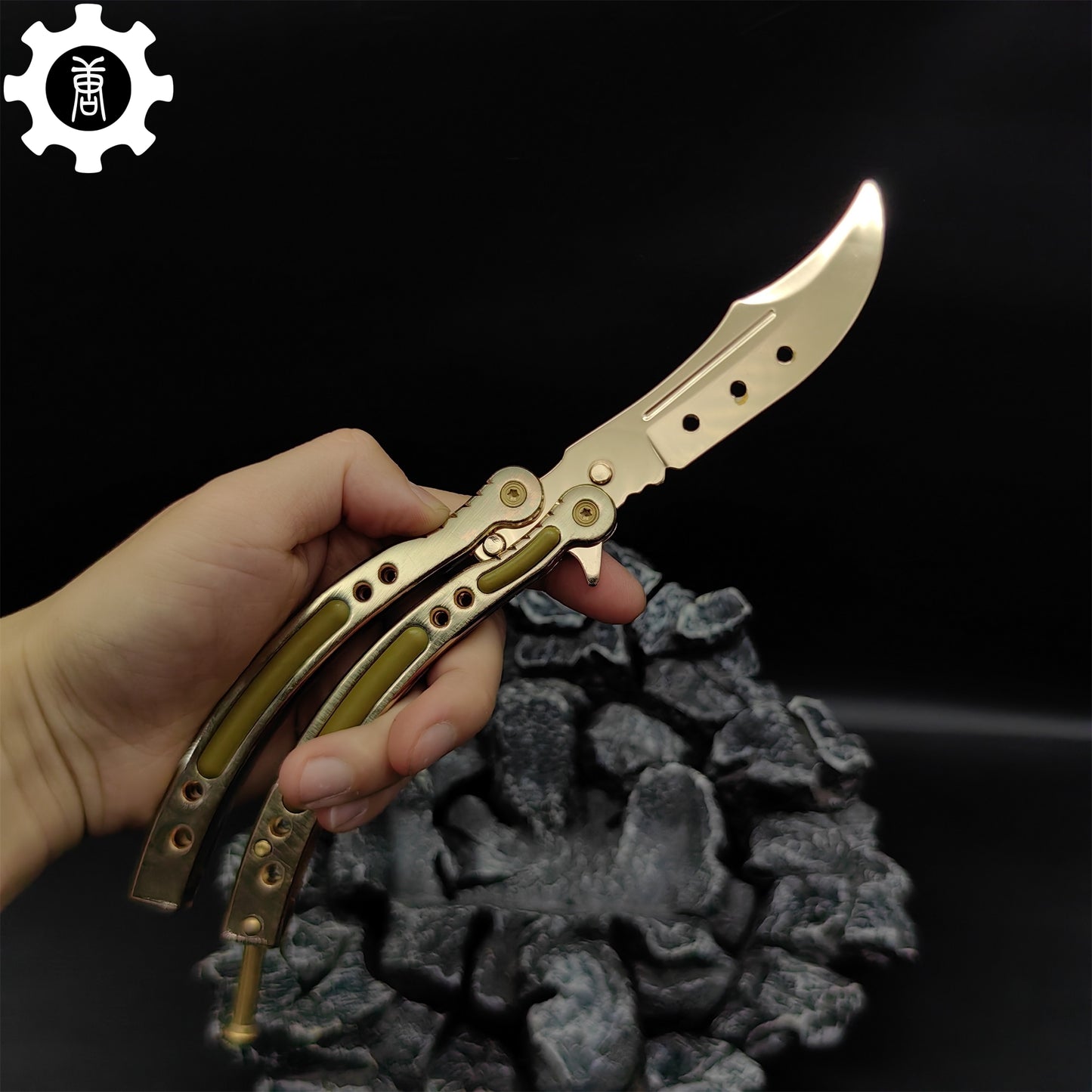 Golden Balisong Metal Butterfly Knife Game Prop 