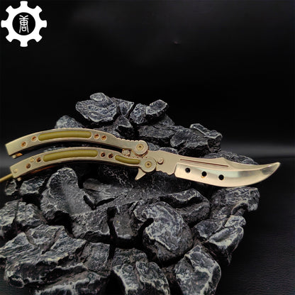 Golden Balisong Metal Butterfly Knife Game Prop 