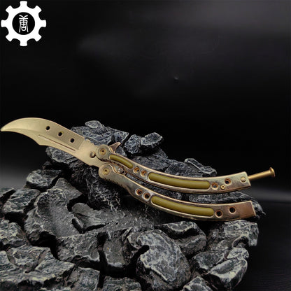 Golden Balisong Metal Butterfly Knife Game Prop 