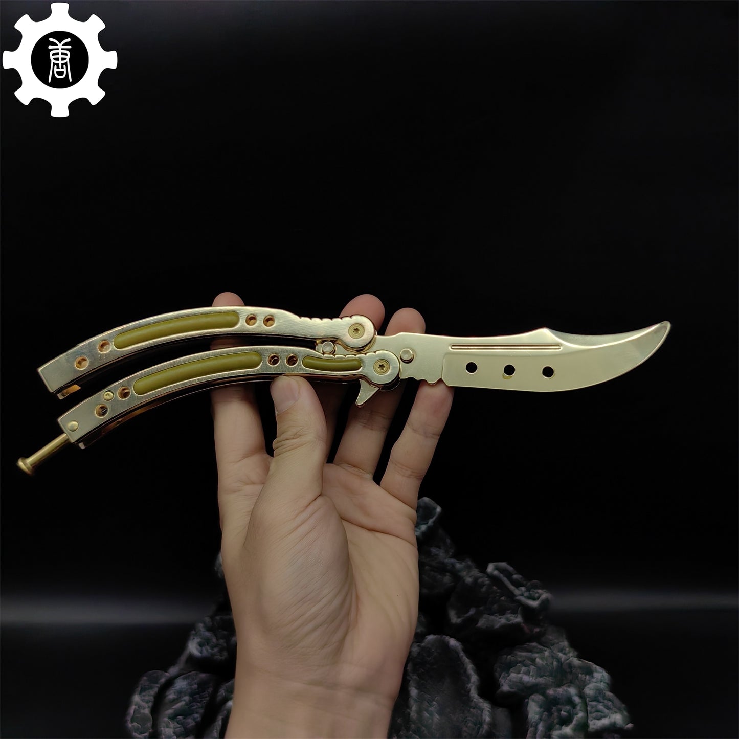Golden Balisong Metal Butterfly Knife Game Prop 