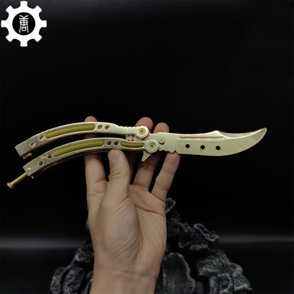 Golden Balisong Metal Butterfly Knife Game Prop 