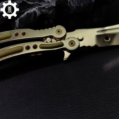 Golden Balisong Metal Butterfly Knife Game Prop 