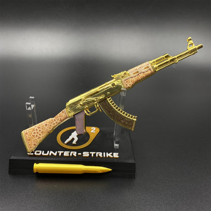 Mini AK-47 Gold Arabesque Metal Model CS2 Game Skin Collectible