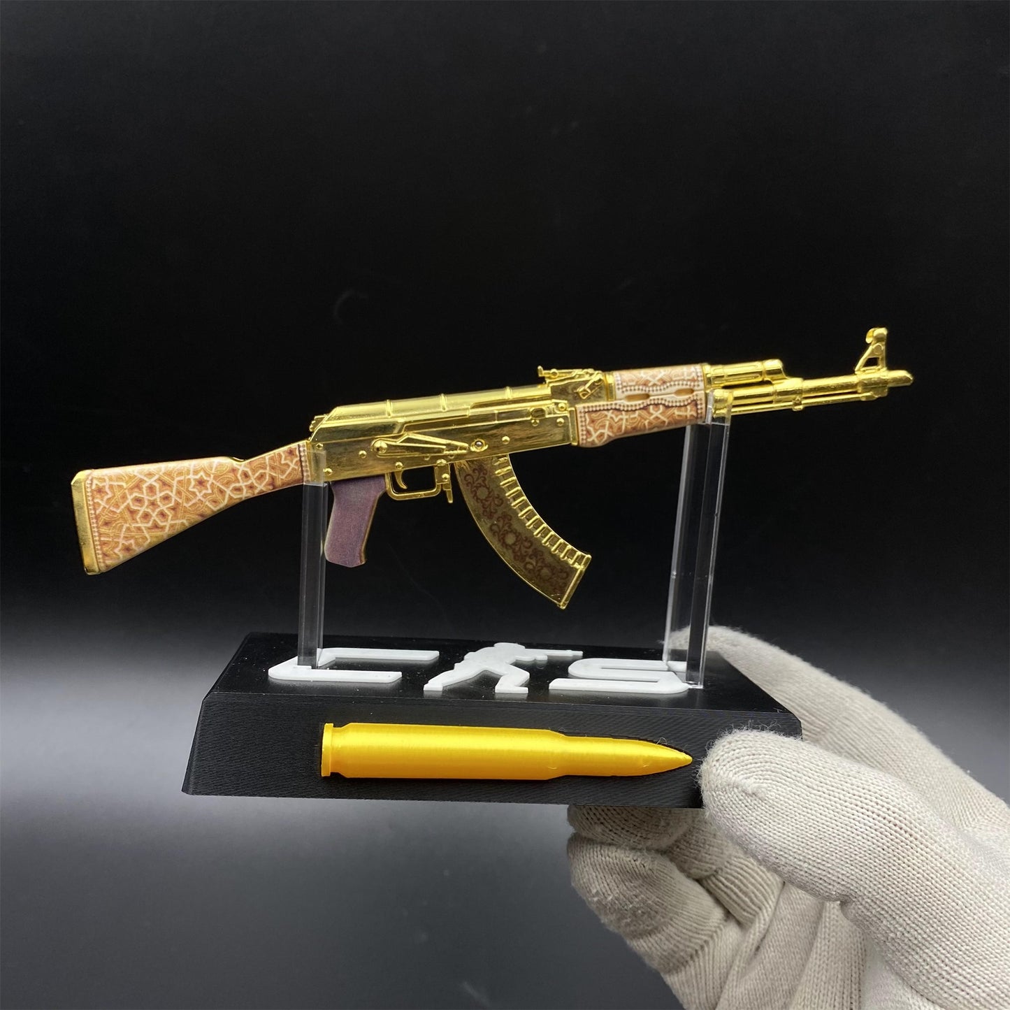 Mini AK-47 Gold Arabesque Metal Model CS2 Game Skin Collectible